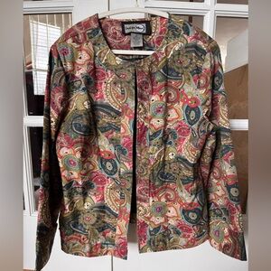 VTG Y2K Indigo Moon Paisley Blazer Jacket XL Multicolor Beaded Boho Artsy Retro